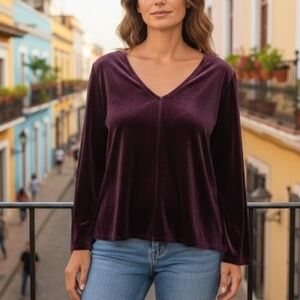 NEW‎ Eileen Fisher Womens Silk Velvet Blouse Top Purple Holiday Oversized Size M